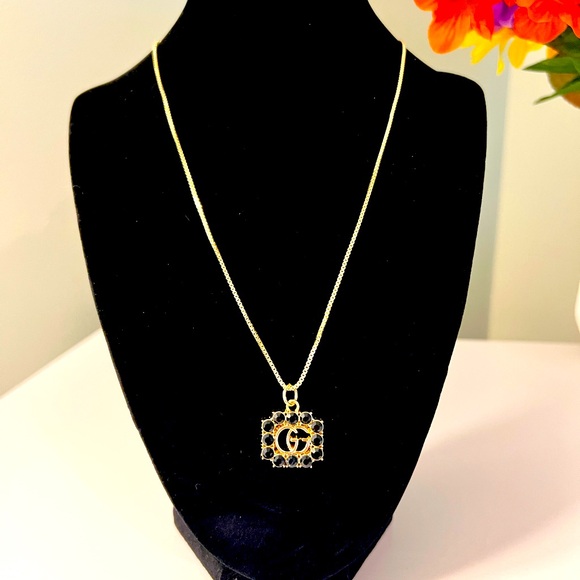 Gold and Black GG Gucci Crystal Charm with Necklace - Picture 3 of 5
